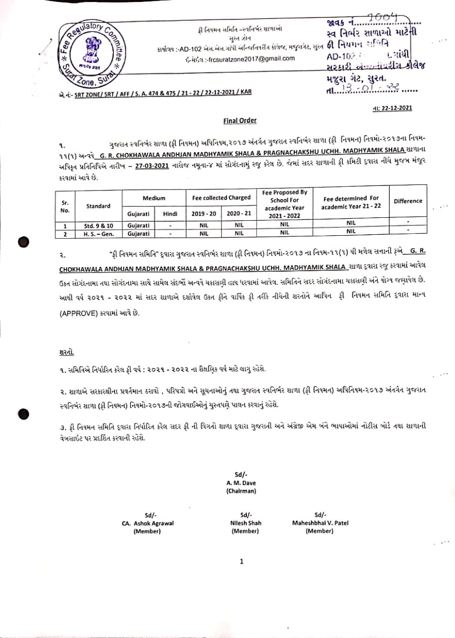 Fees Regulalory Committee Certificate
